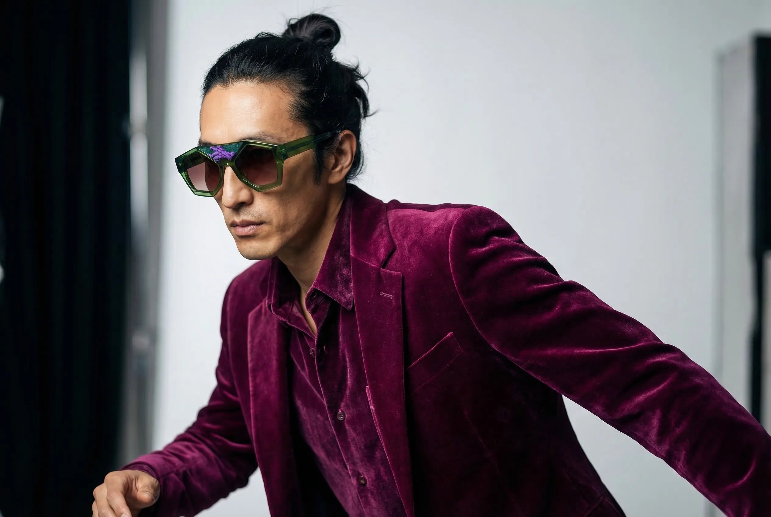 Occhiali da sole Marzocco in acetato premium verde - artigianali design italiano inserto velluto fiorentino