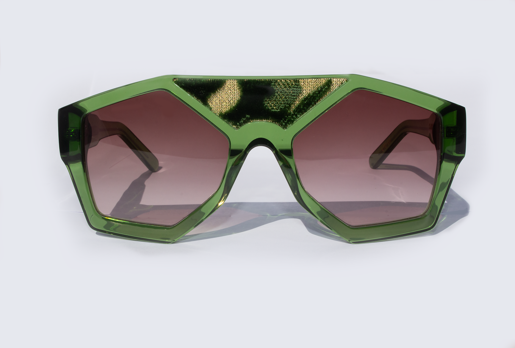 Occhiali da sole Marzocco in acetato premium verde - artigianali design italiano inserto velluto fiorentino