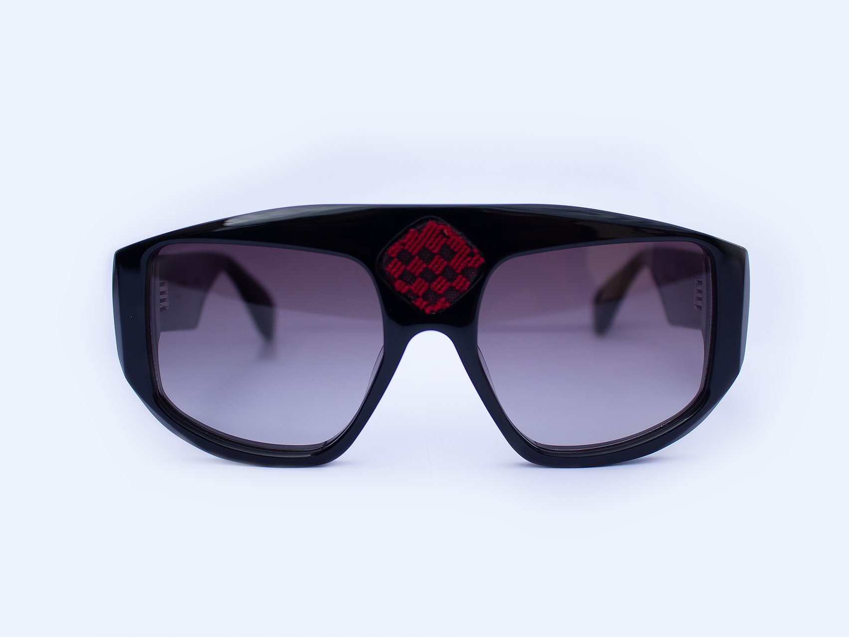 Occhiali da sole Michelangelo in acetato nero oversize aviatore vista frontale con inserti velluto fiorentino